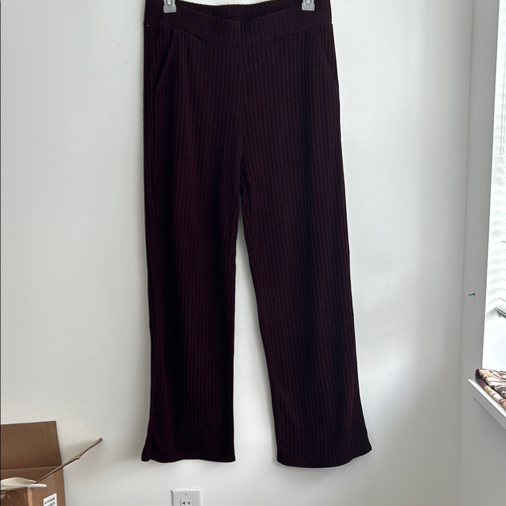 Lildy women’s dark maroon knit ribbed Pants size 2XL- 3XL
